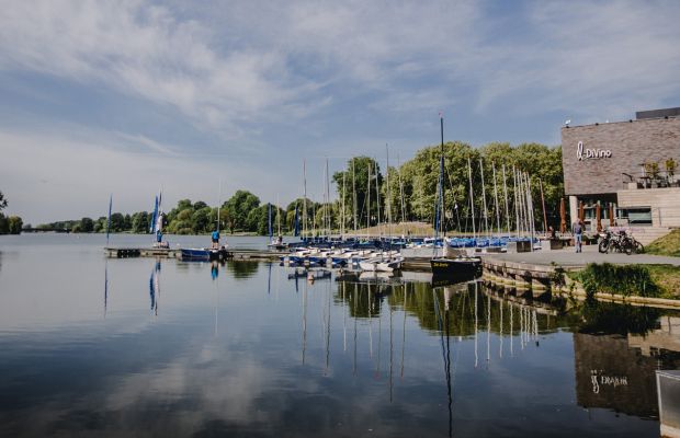 Aasee lake in Münster with marina and waterfront view