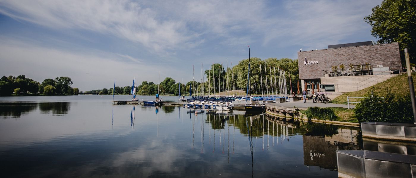 Aasee lake in Münster with marina and waterfront view