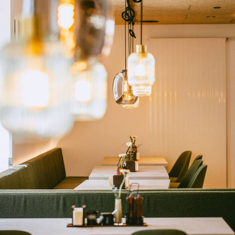 Bright dining area with buffet counter at Johanniter Guest House Münster